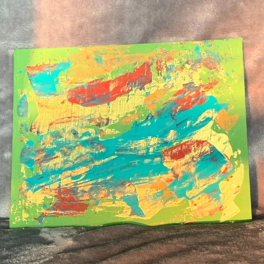 NEW Original Artwork olive, gold, teal 8”x10”